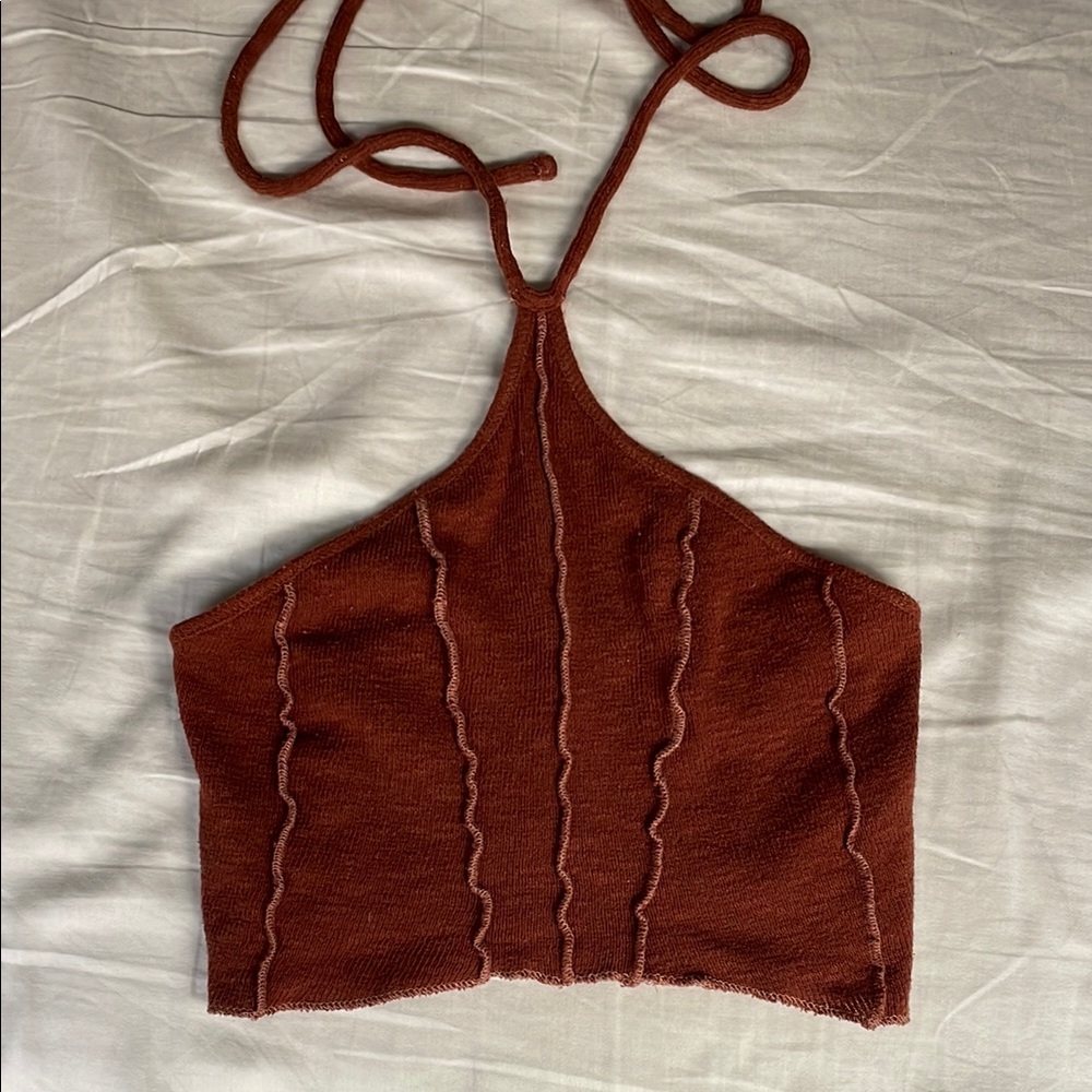 ✨ 3/$20 Brown Ribbed Sleeveless Crop Tank Top